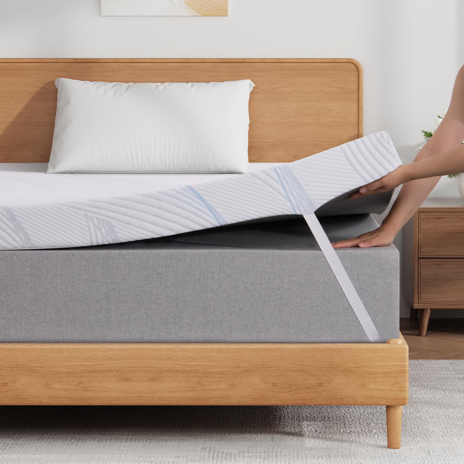 Surmatelas 140x190 cm Épaisseur 7,5cm - Mousse à Mémoire de Forme,Housse Amovible Lavable, Design Antidérapant