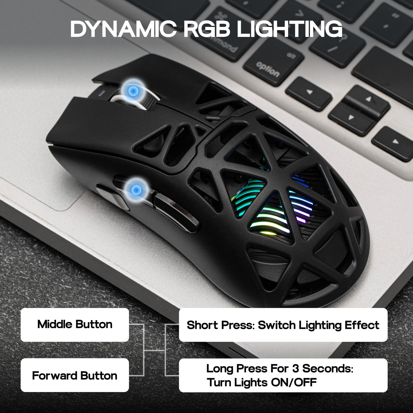 MechLands Aula SC620 Gaming Mouse, 2.4G/USB-C/BT Mouse Wireless con Batteria 400mAh, Regolabile 12.000 DPI & 1000 Polling Rate, Sensore PAW3311, Illuminazione RGB, Pulsanti Programmabili, per Win/Mac