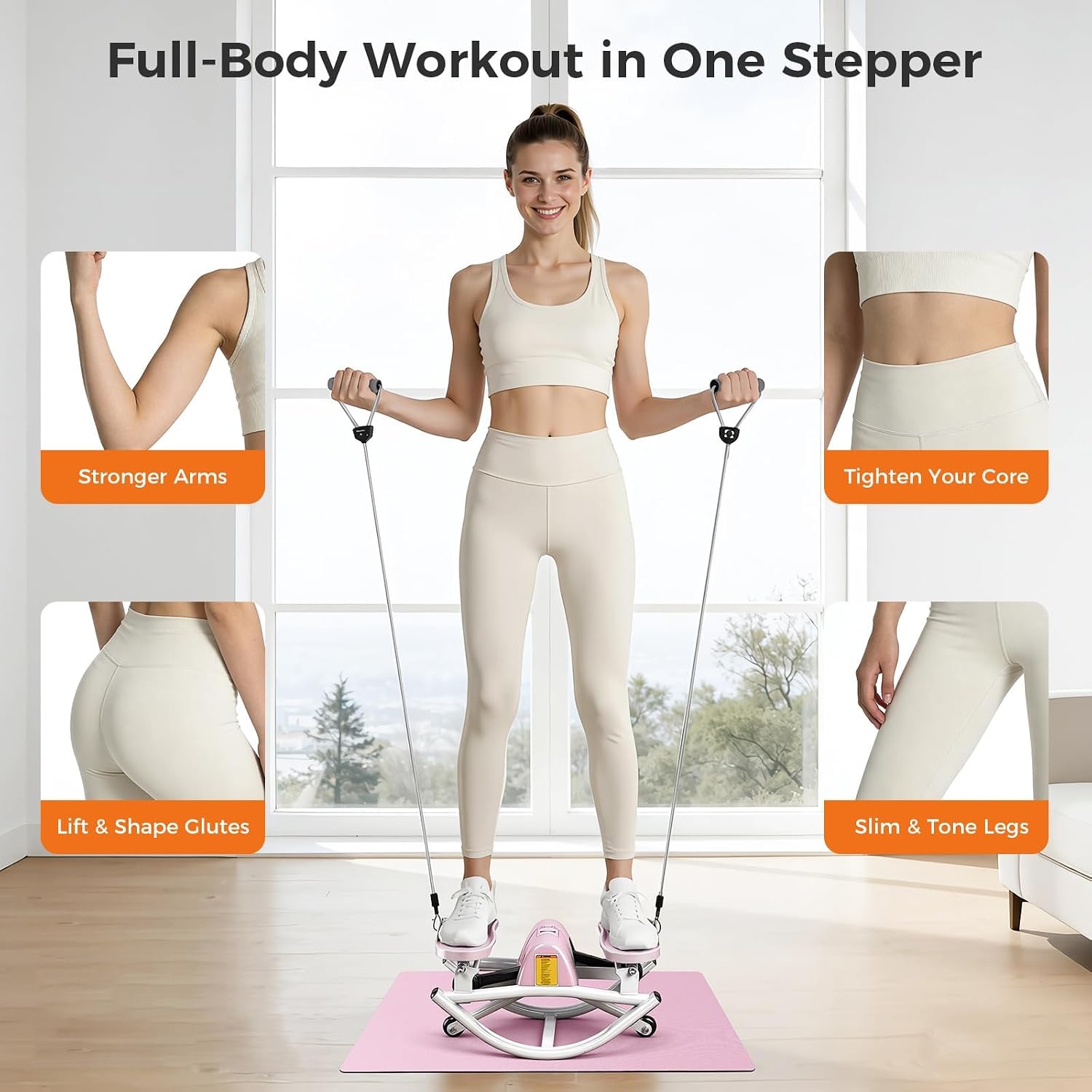 Rock Stepper Side to Side with Resistance Bands & Non-Slip Mat | For Low-Impact Balance Workouts at Home or in Apartments