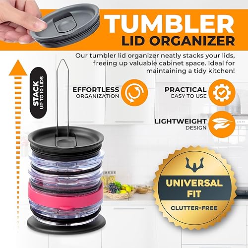 Miniatura 2 de ELYPRO - Revolucionario organizador de tapas de vaso - Diseño que ahorra espacio - Almacenamiento vertical delgado para hasta 10 tapas, organización