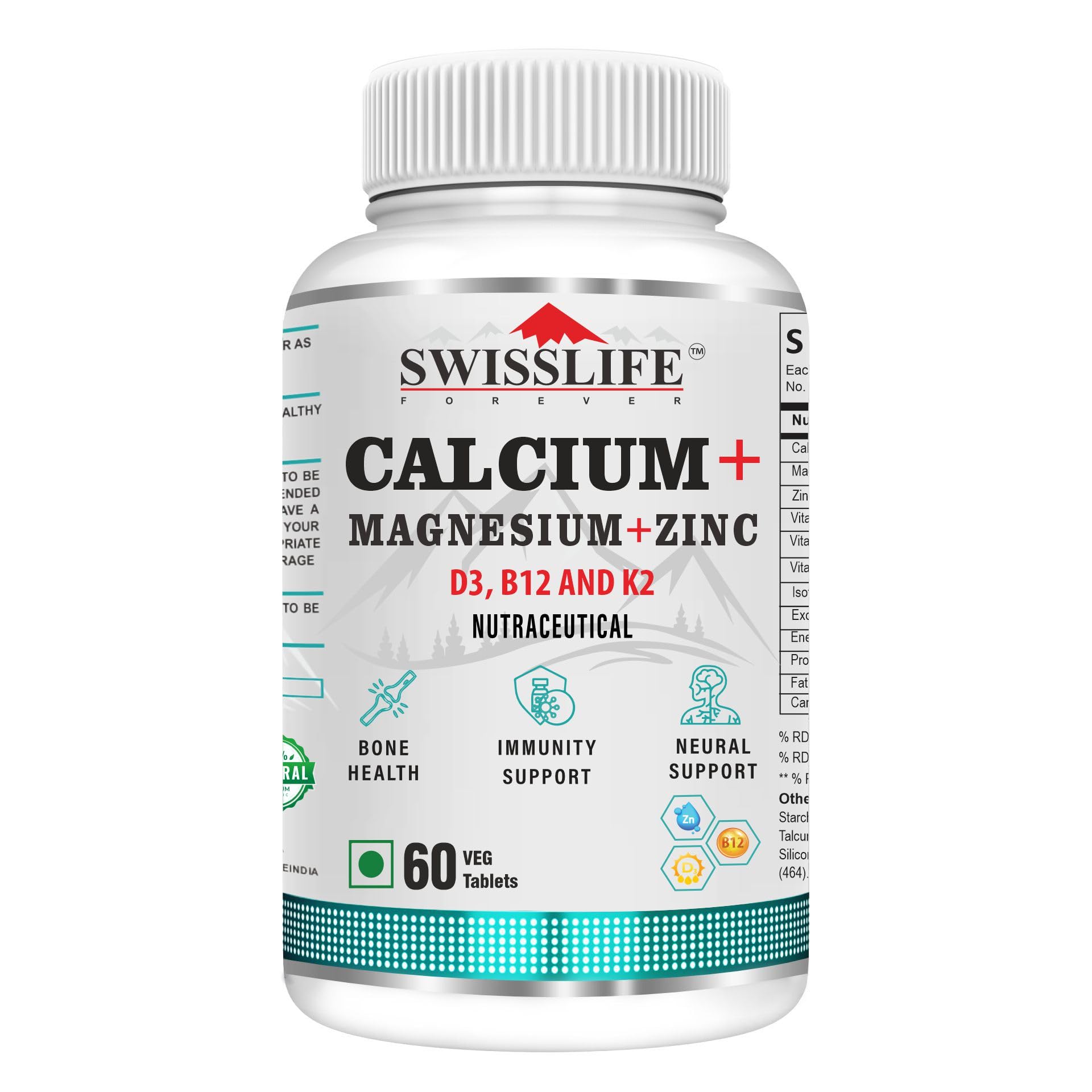 Calcium Magnesium Zinc with Vitamin D3 | Calcium Supplement For Women and Men | For Bone Health And Joint, Unflavoured (Pack Of 1, 120 Tablets)
