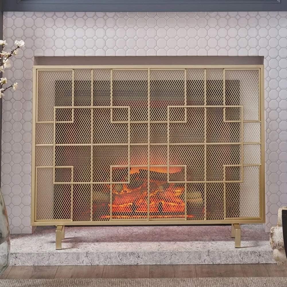 Fireplace Screen Guard - Wrought Iron Mesh Protector for Baby Safety, Single Panel Fire Place Door, Decorative Fireproof Barrier, Childproof Fireplace Safety Screen