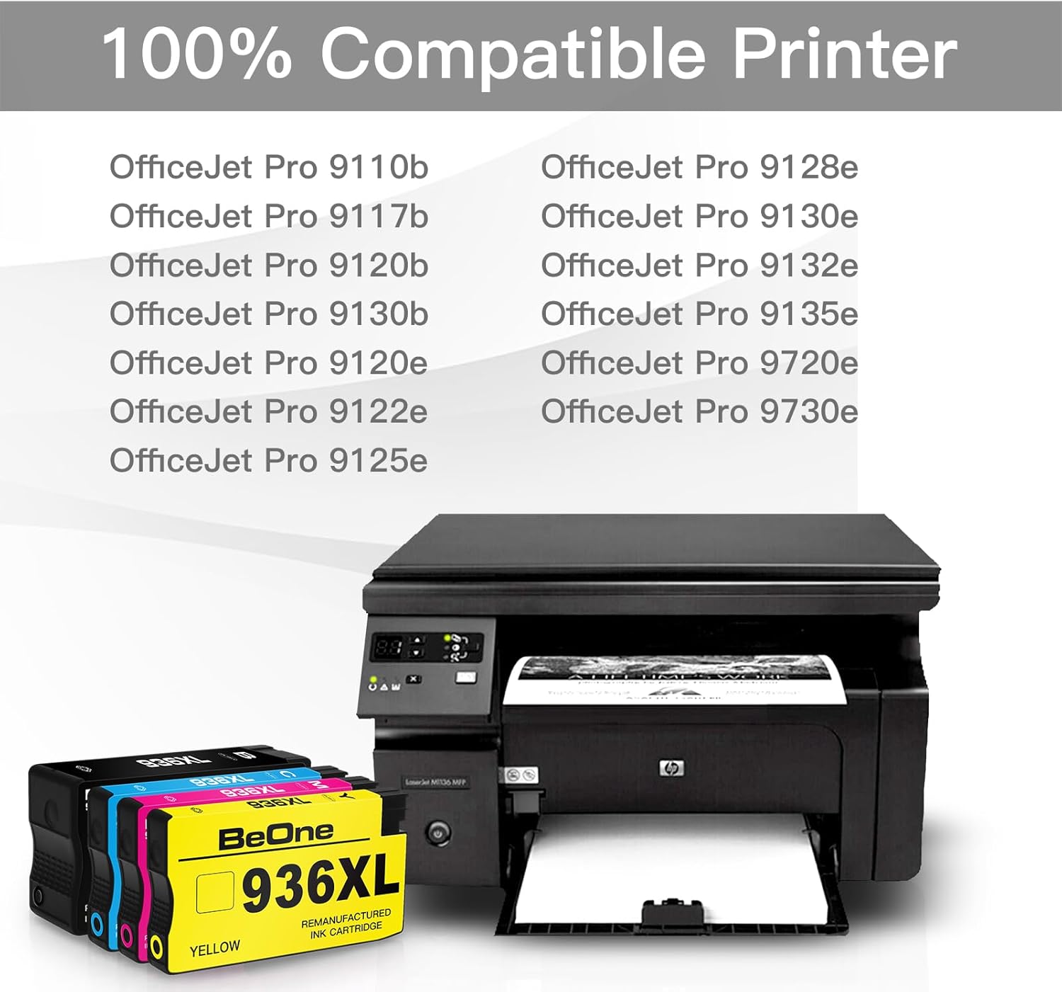 BeOne 936XL 936 Ink Cartridge With Chip Compatible Replacement for HP OfficeJet Pro 9110b 9117b 9120b 9130b 9120e 9122e 9125e 9128e 9130e 9132e 9135e 9720e 9730e (Black, Cyan, Magenta, Yellow, 4-Pack)