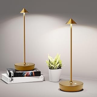 SHANGCAI Cordless Rechargeable Table Lamps, 6000mAh Battery LED Desk Lamp, IP54 Waterproof Touch Dimmable Set of 2 Bronze for Patio Home Outdoor