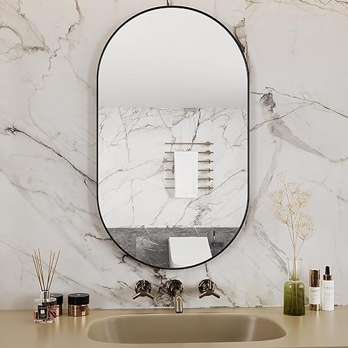 Miniatura 21 de Espejo ovalado de baño, espejo plateado de 24 x 36 pulgadas, espejos de pared, espejo de baño ovalado, espejos en forma de píldora, espejo