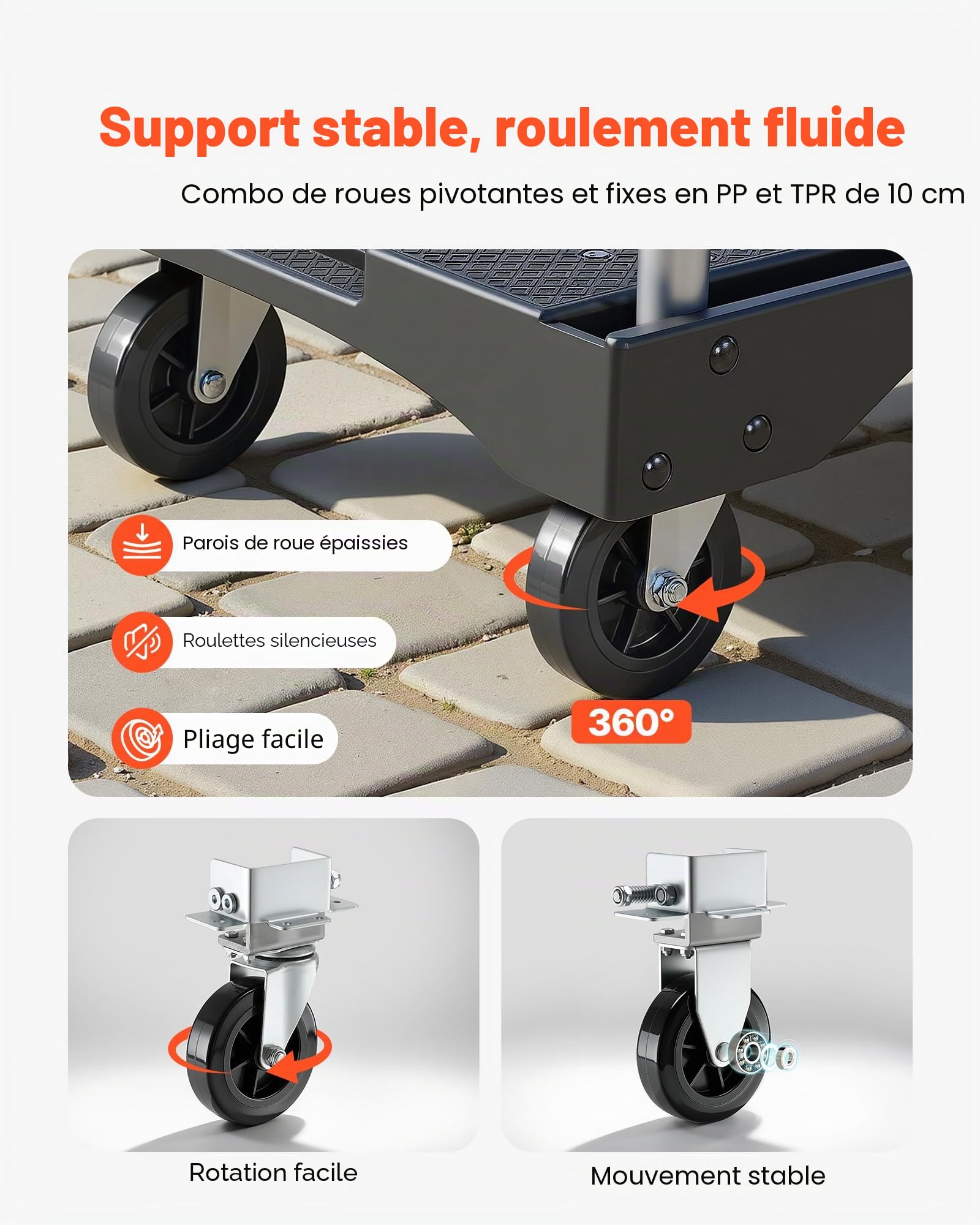 VEVOR Chariot à Plateforme Pliable Charge 149,69 kg Chariot à Plateau Pliable 68x49,5 cm pour Manutention et Déplacer Objets Volumineux et Lourds, avec Roues Pivotantes, Poignée à Hauteur Réglable