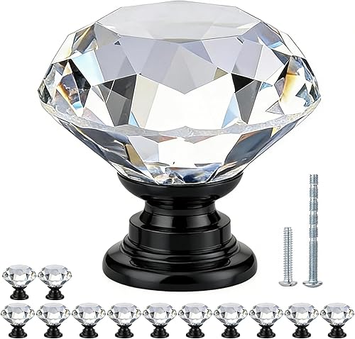 Miniatura 23 de POZEAN Perillas de gabinete de cristal 30 unidades, perillas para cómoda de 1.57 pulgadas para gabinete, cajón con dos tamaños diferentes