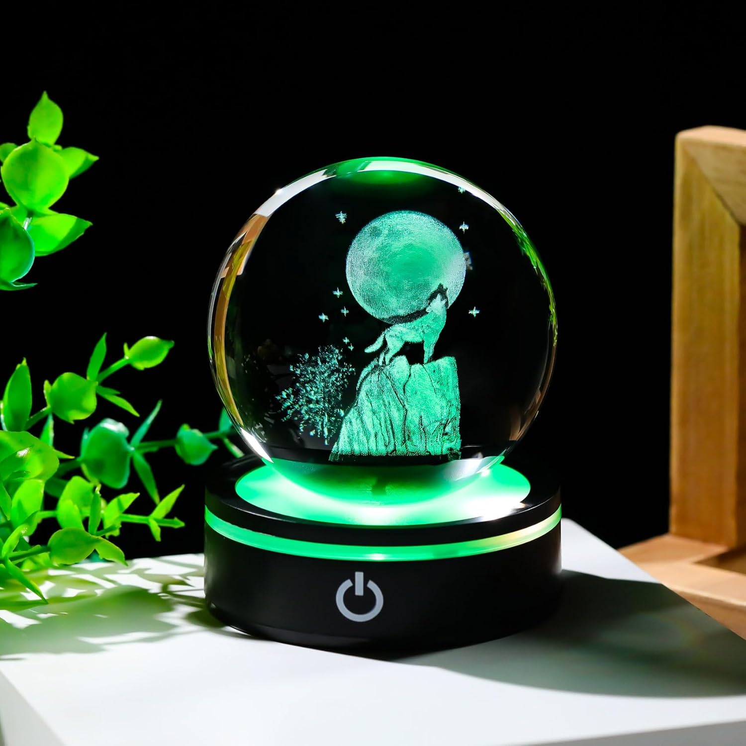 YWHL 3D Crystal Wolf Gifts for Women Men, 3.14In 3D Wolf Figurine Ball with Light Base for Wolf Lovers on Birthday Christmas, Collectible Wolf Statue for Home Party Decor(80mm) - Image 2