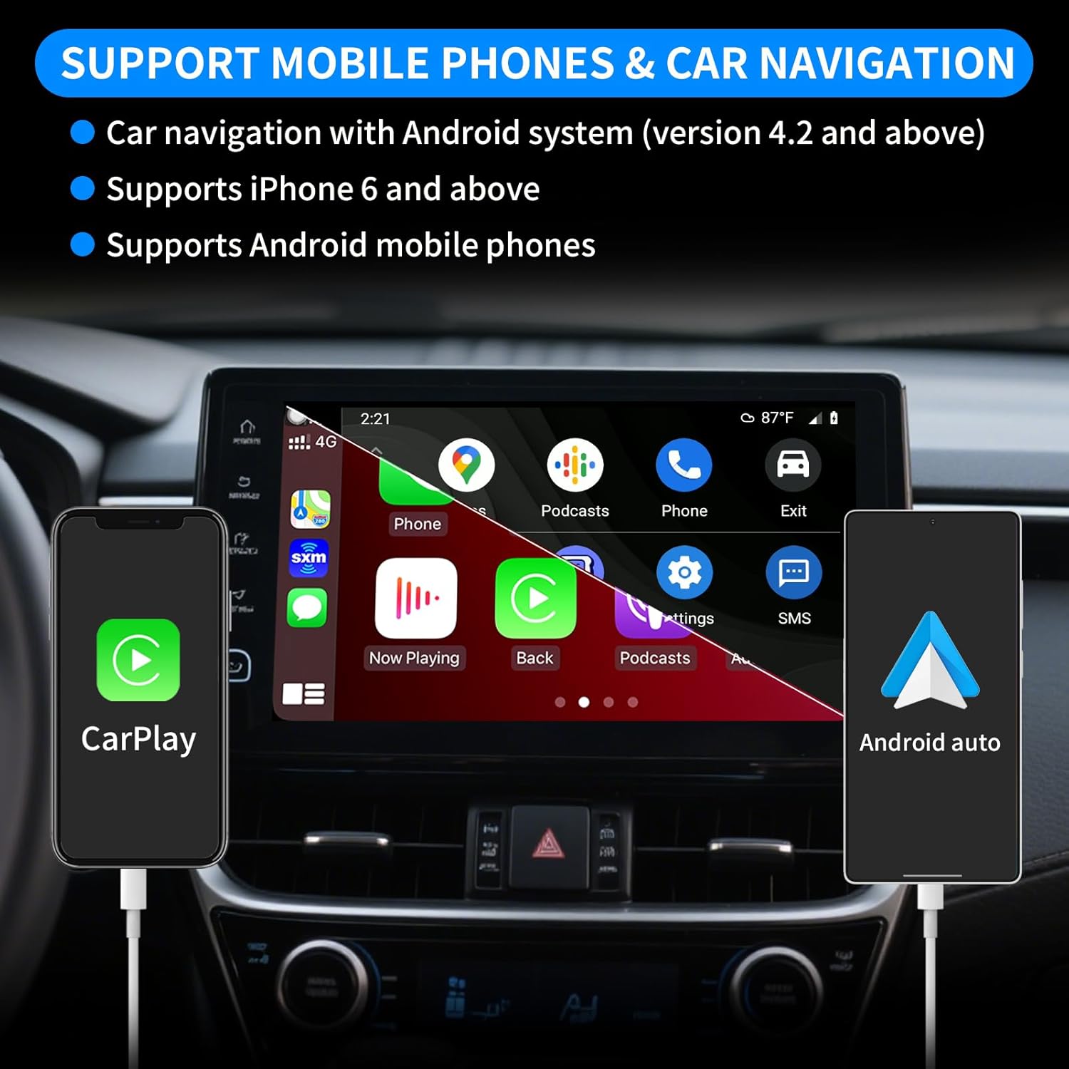 Compatibility chart showing supported mobile phones and car navigation systems