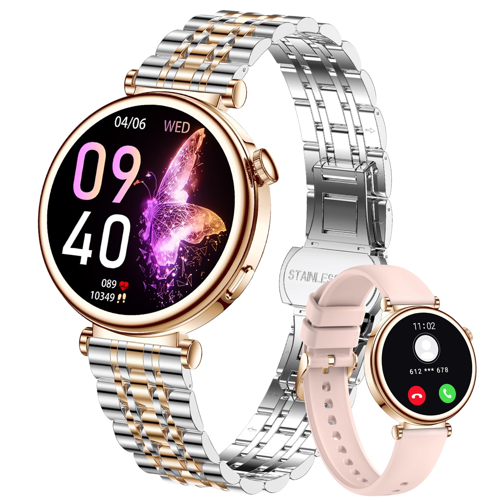 CIVO Smart Watch Women Calls Whatsapp Bluetooth Compatible Android iOS – Sport Smartwatch Woman Round, Rose Gold Steel, Minimalist