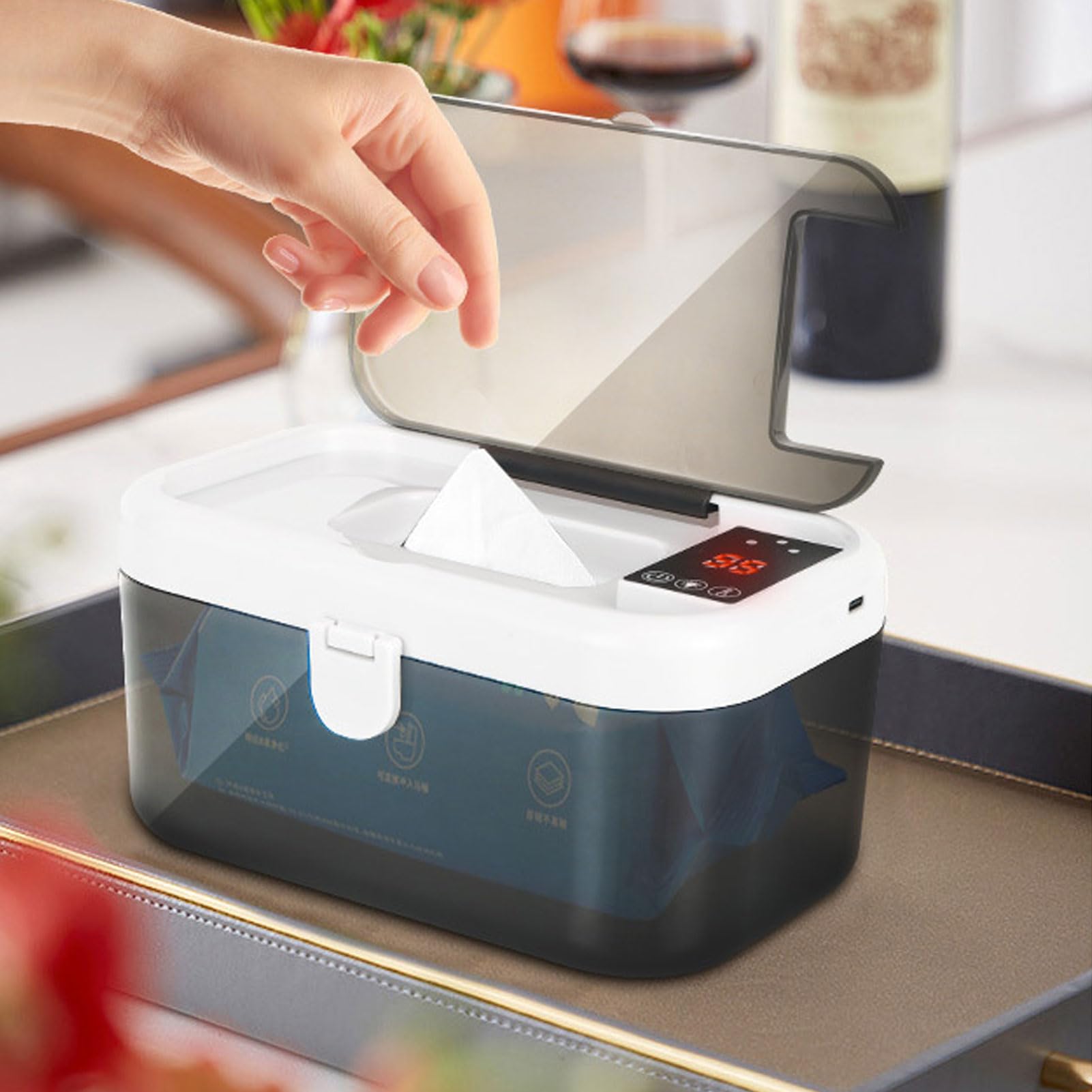 Vikye Podgrzewacz do Chusteczek dla Niemowląt, Automatyczna Regulacja Temperatury Dozownik na 80 Chusteczek ze sprężynową lampką nocną do Użytku w Domu, w Samochodzie na Zewnątrz,