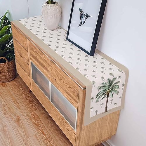Miniatura 4 de Camino de mesa de lino y algodón de coco tropical, bufandas de tocador, camino de mesa de palmera caqui para mesa de comedor, decoración de cocina