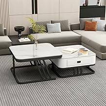 Iron Frame 20X20 Coffee Table Set, 2 Piece Stackable Center Tables, Stylish Square End Tables or Sofa Side Tables for Living Room, Bedroom, Balcony (Marble White)