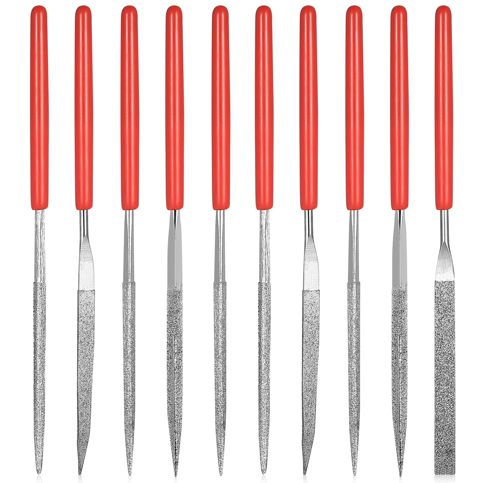 10 Juego de Limas metal, Mini Lima Metal, Mini limas de Aguja de Diamante Redondas Planas Triangulares para Joyería, Modelado, Metal, Madera, Manualidades, Plástico y Vidrio (2 x 100 mm)