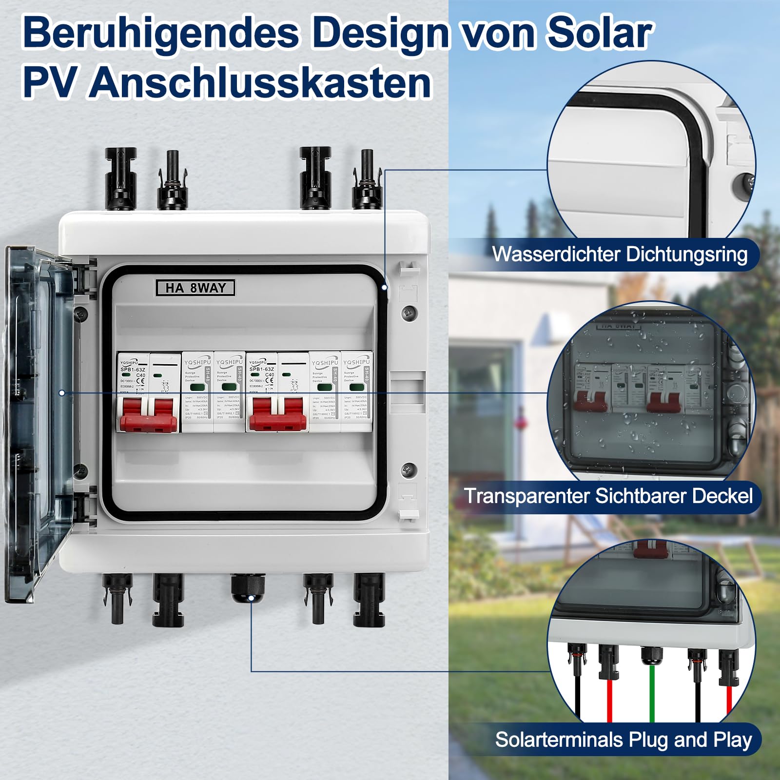 Protezione Sovratensione Fotovoltaica, 500V 40A 20-40KA Scatola Combinata Fotovoltaica, 2 In 2 Out Interruttore Automatico DC Protezione Contro Scaricatore di Sovratensione per Esterni Sistema Solare