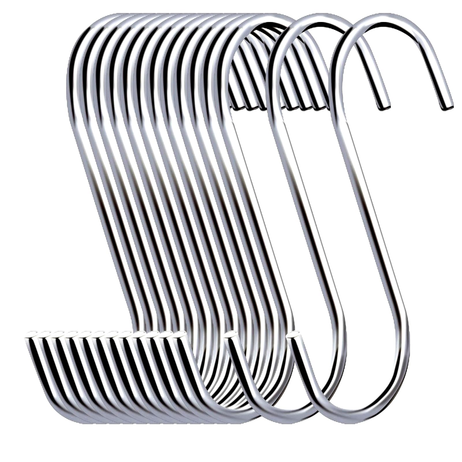 NTEK 10 Pcs S Shaped Hooks, S Hooks for Kitchen Utensils Hanging, Durable S Shaped Hanging Hooks, S-Shaped Stainless-Steel Hooks, Metal Hook Hanging Kitchen, Office (Sliver, 10 Pack (Large))