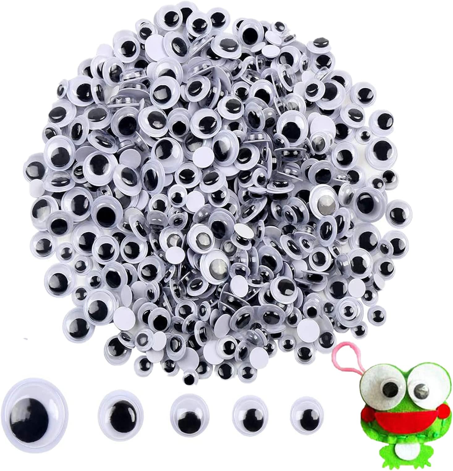 HXLJHALG 200Pcs Stick on Eyes for Crafts, Assorted Size 5-15mm Sticky Googly Eyes Wobbly Eyes DIY Craft Doll Eye Making Accessories (5/7/10/12/15 mm)
