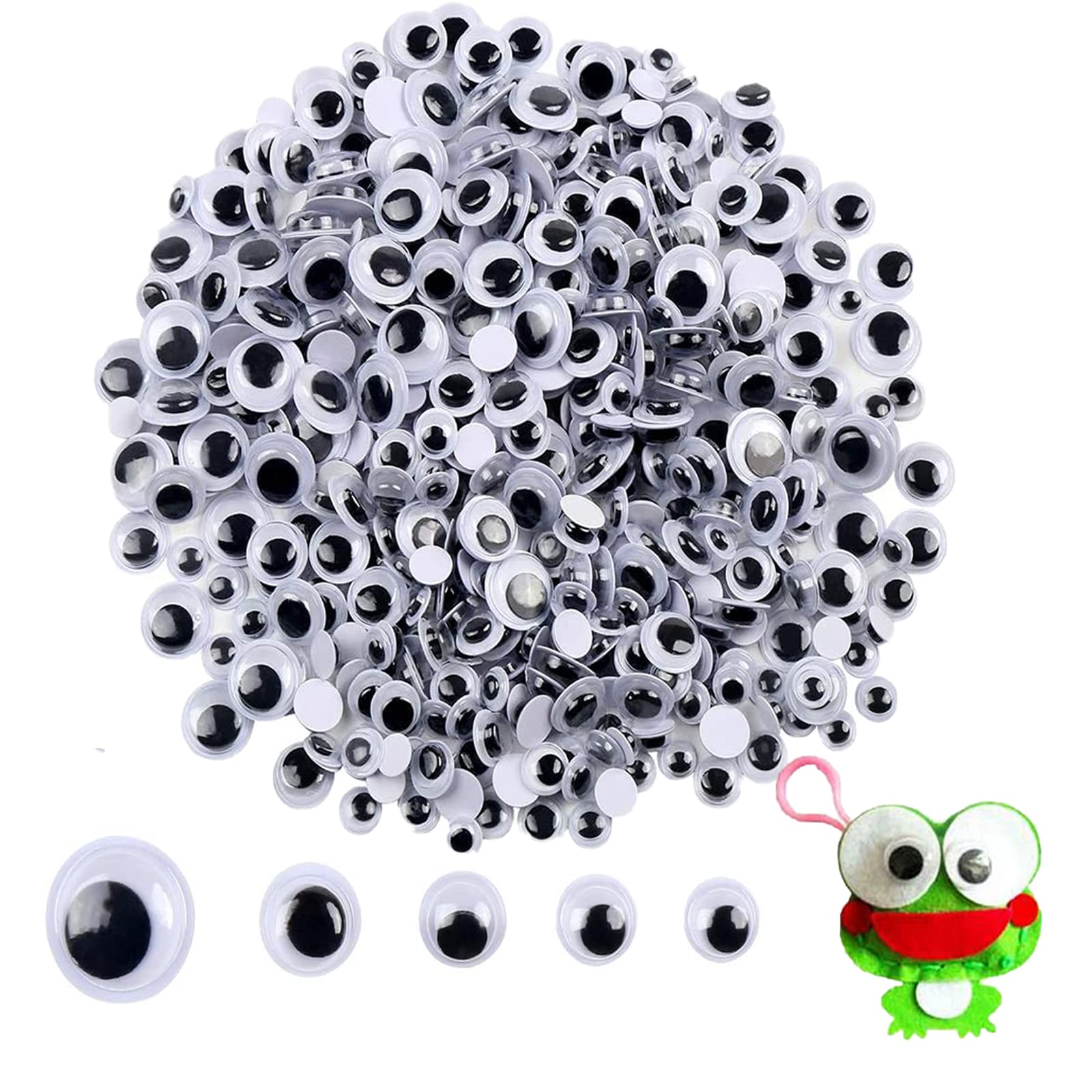 HXLJHALG 200Pcs Stick on Eyes for Crafts, Assorted Size 5-15mm Sticky Googly Eyes Wobbly Eyes DIY Craft Doll Eye Making Accessories (5/7/10/12/15 mm)