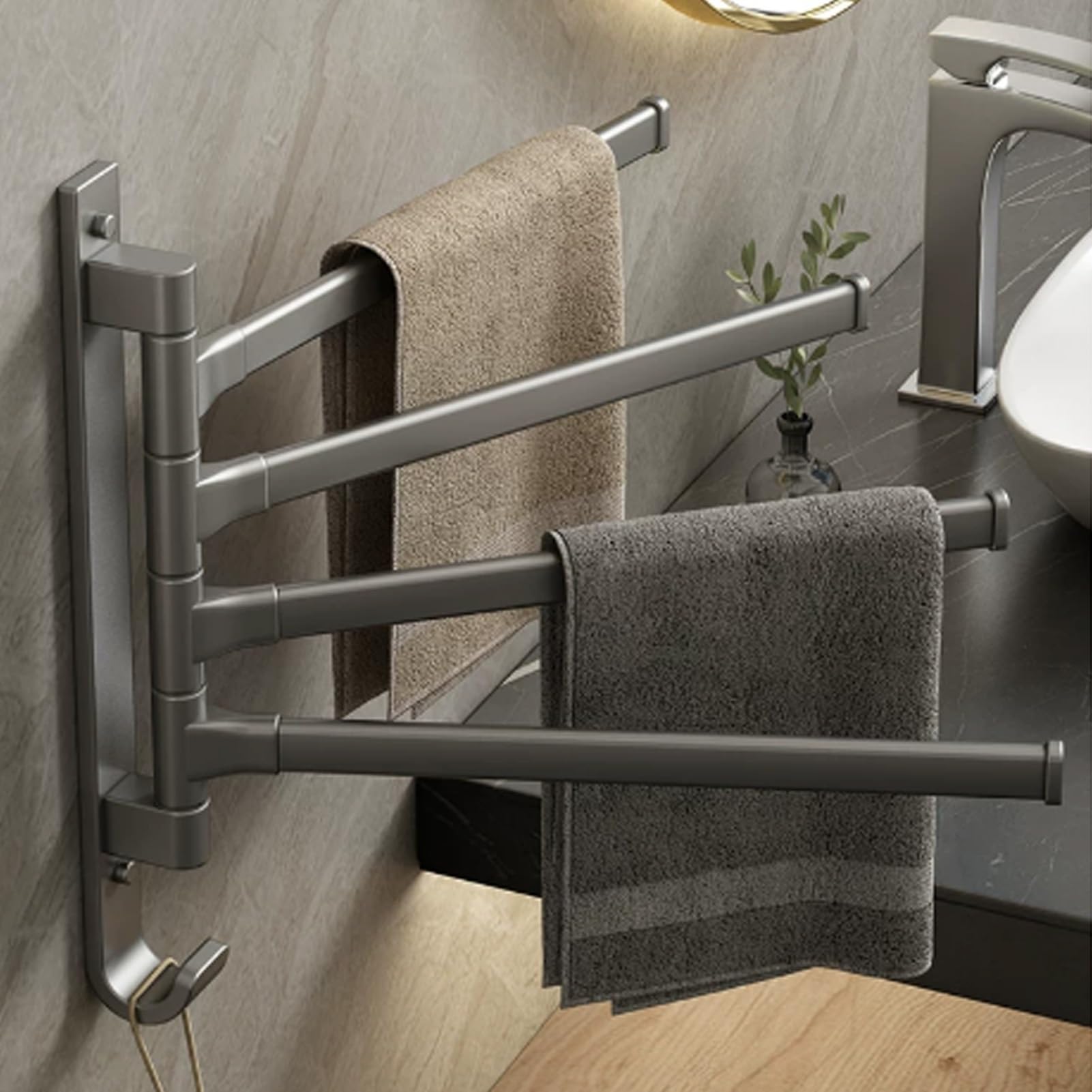 Portasciugamani da parete, mensola porta asciugamani per bagno, realizzato in alluminio spaziale, asta girevole a 180°, per soggiorno e balcone (2 aste)