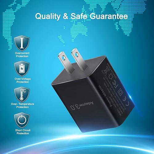 Miniatura 6 de Bloque de carga rápida USB 3.0 con cable tipo C de 6 pies, cargador de teléfono Android cable trenzado USB C compatible con Samsung Galaxy S24 S23