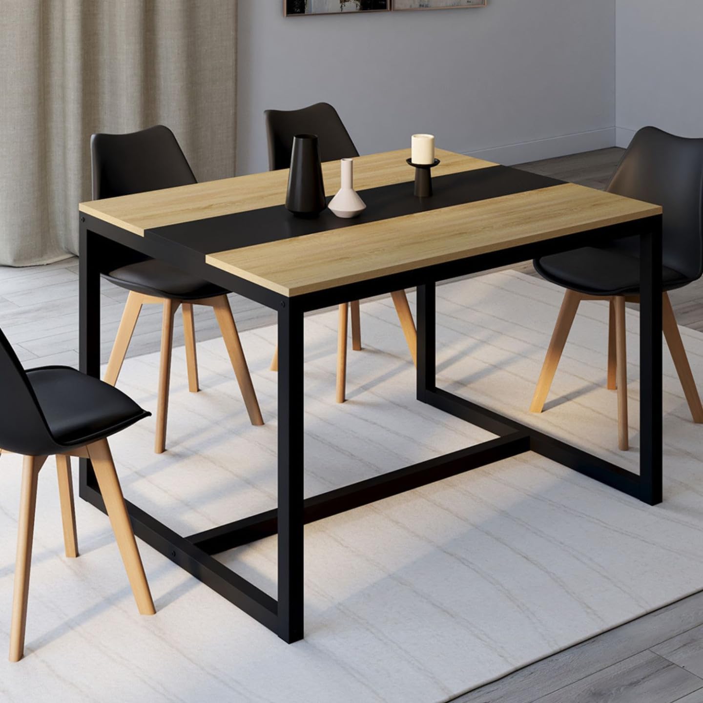 IDMarket - Table à Manger Rectangle Dover 6 Personnes Bande Centrale Noire Design Industriel 120 cm