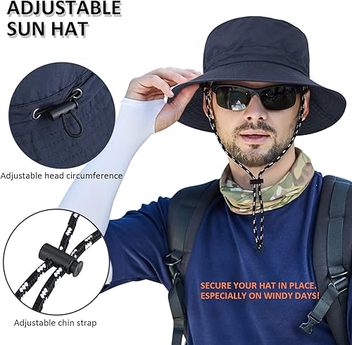 Miniatura 5 de Sombrero de sol al aire libre para hombres, sombreros de verano para hombre, protección solar plegable de ala ancha, sombrero de playa UPF 50+
