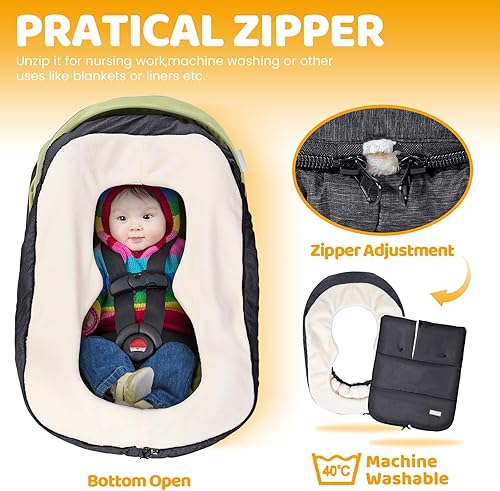 Miniatura 4 de Orzbow Fundas de asiento de automóvil de invierno para bebés, funda universal para asiento de automóvil con cuello ajustable, funda impermeable para