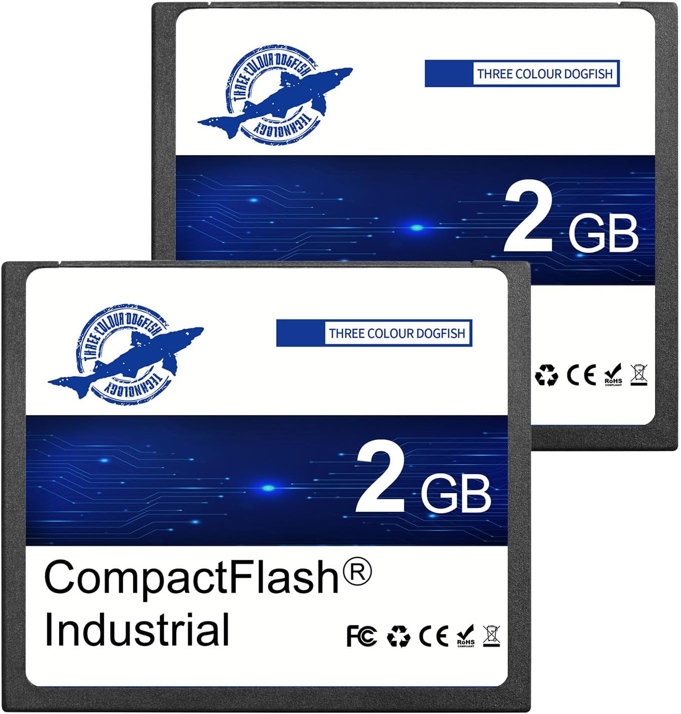 Dogfish Compact Flash Memory Card 2GB 2 Pack High Performance Industrial CF Type I Card FAT16 for Industrial Equipment and Vintage Digital Cameras