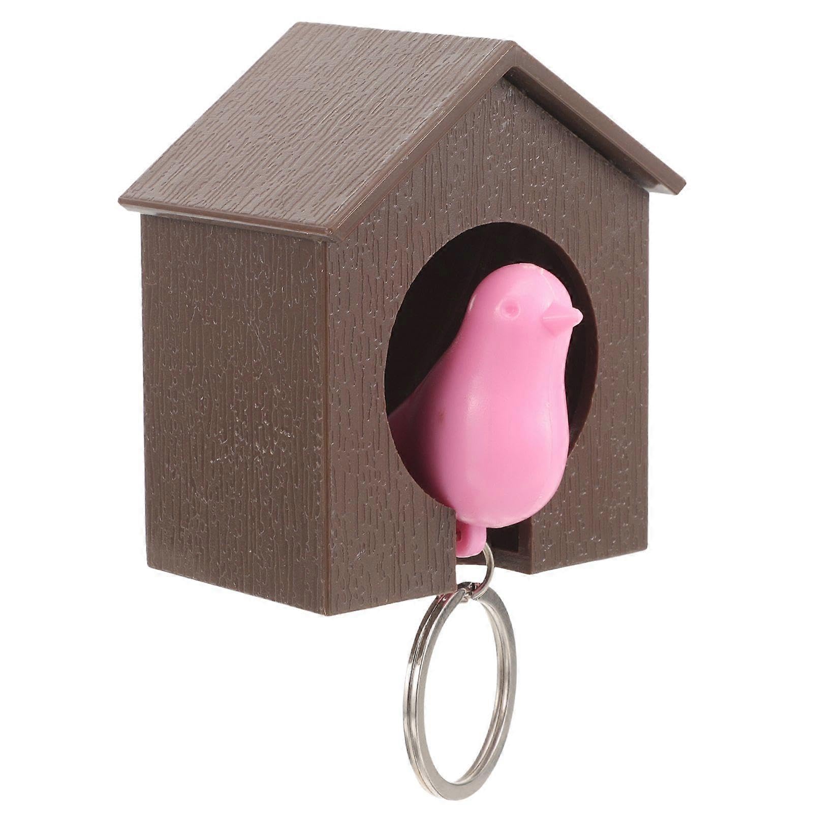 Joyhappst Image Color Birdhouse Key Ring - Brown House With Pink Bird