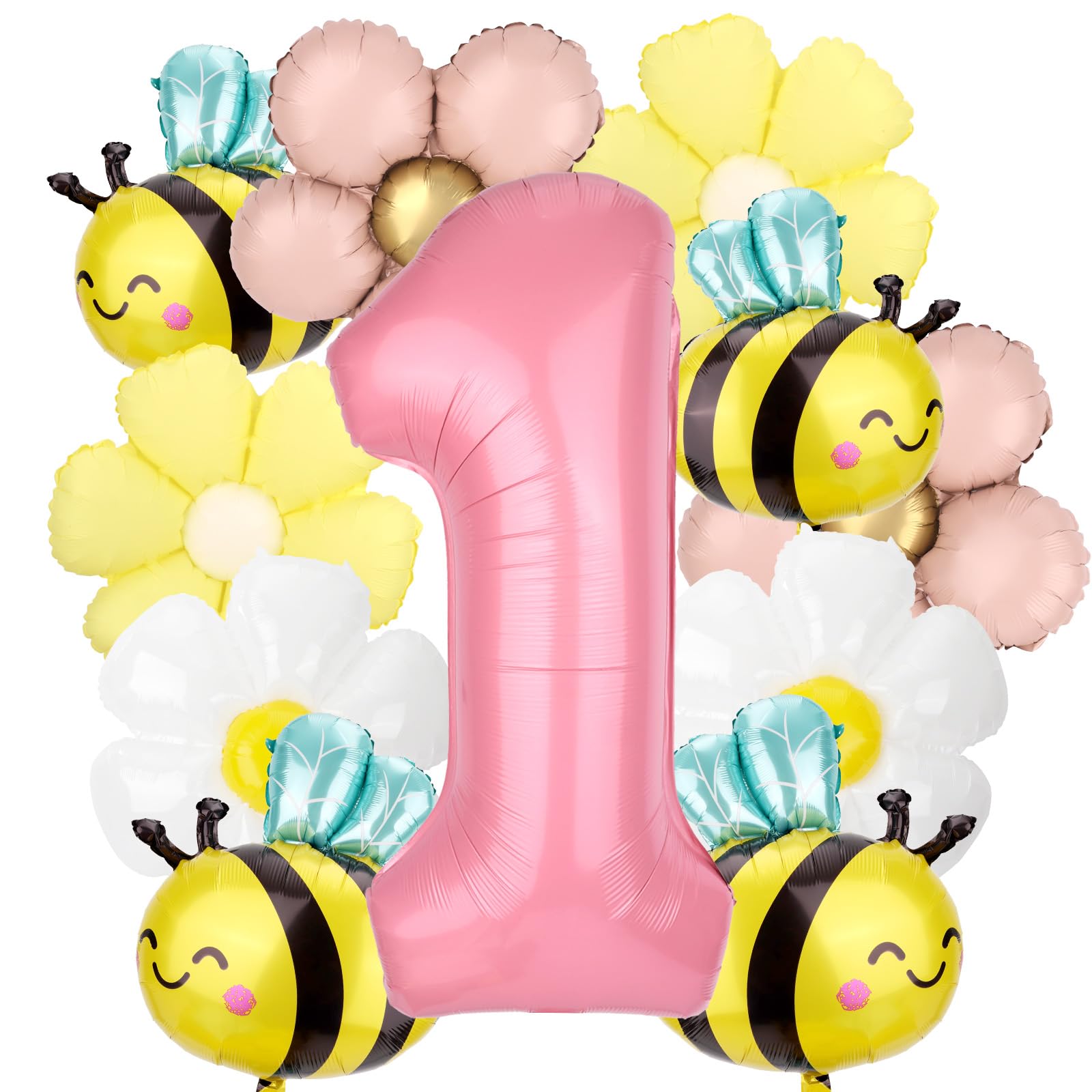 Photo 1 of 12pcs 1st Birthday Party Decorations, Cute Balloon with Number 1 Daisy Flower & Bumble Bee Shape for Baby Shower Wedding Birthday Party Decoration Supplies