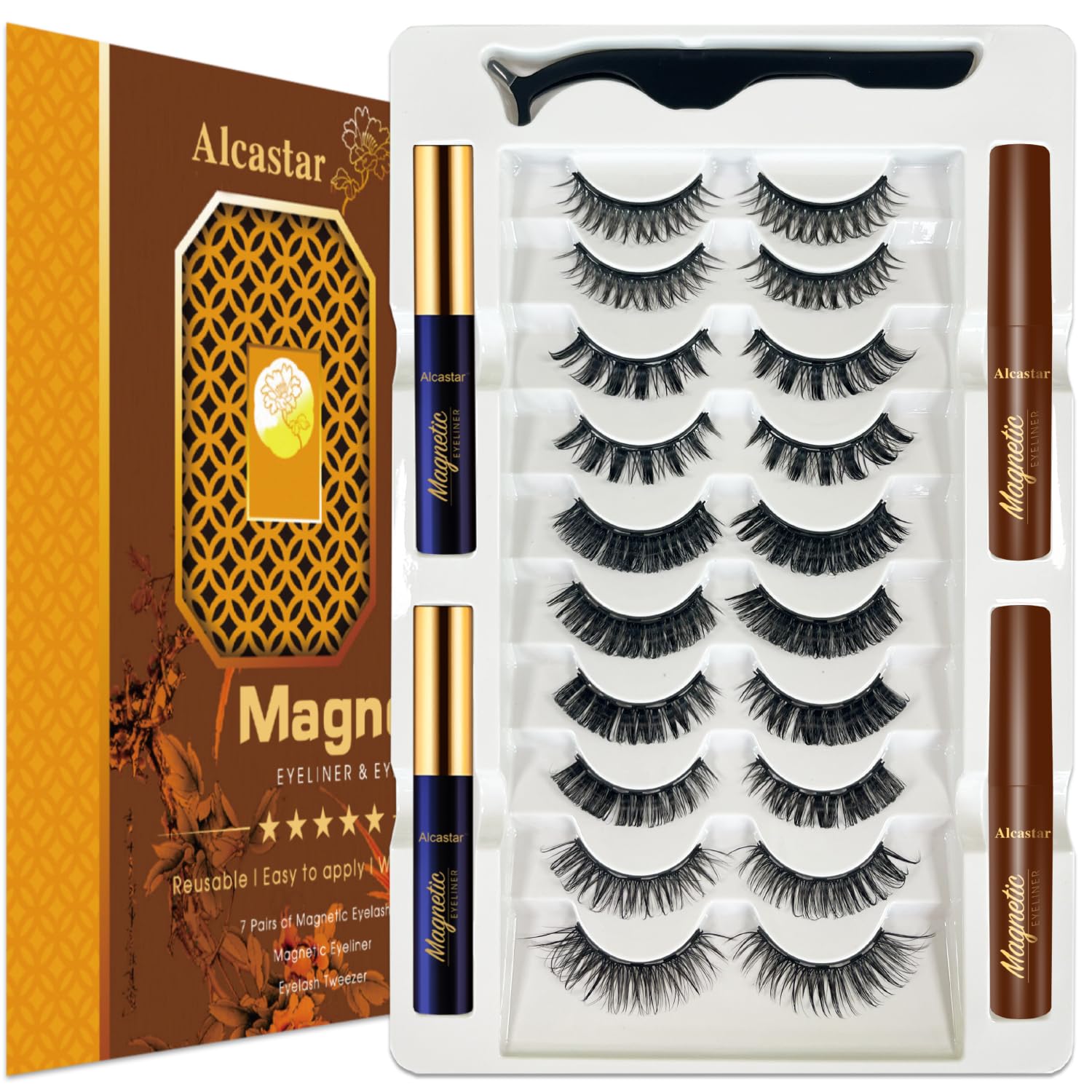 Alcastar Magnetic Eyelashes, Synthetic Fiber, Natural Look, Waterproof, No Glue Required (Fluffy-DH-H5)