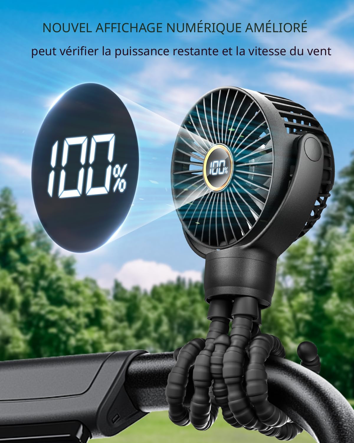 Ventilateur De Poussette Rechargeable - Trépied Flexible Pour Vélo, Auto, Bureau Et Plus