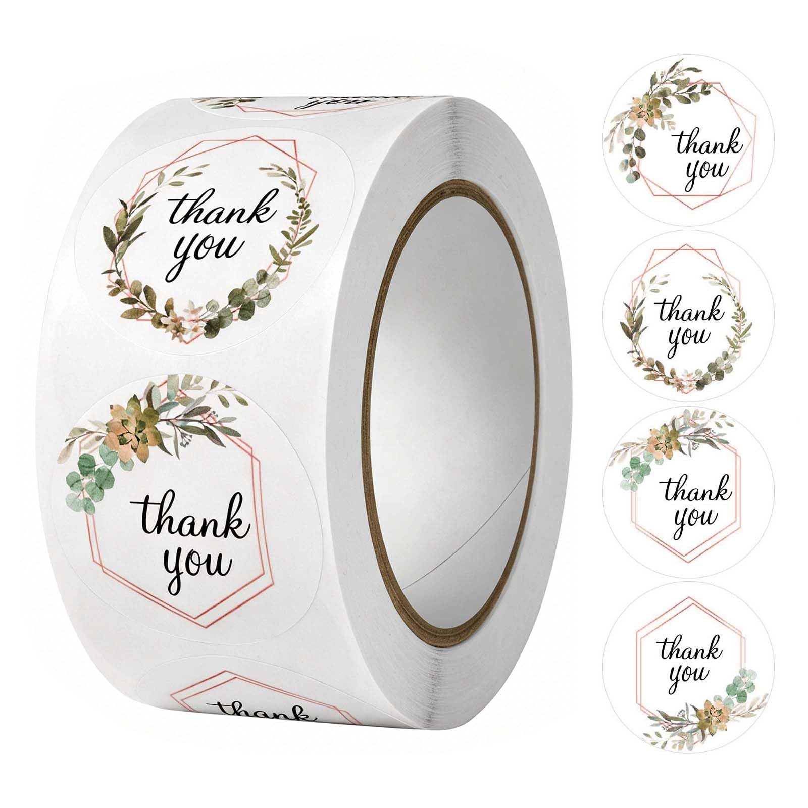 Merzio 500 Pcs Thank You Stickers Roll, Round Self Adhesive Labels for Small Business Packaging Wedding Happy Birthday Party Bags Envelopes and Giving Gifts, Waterproof Floral Design (2.5cm)