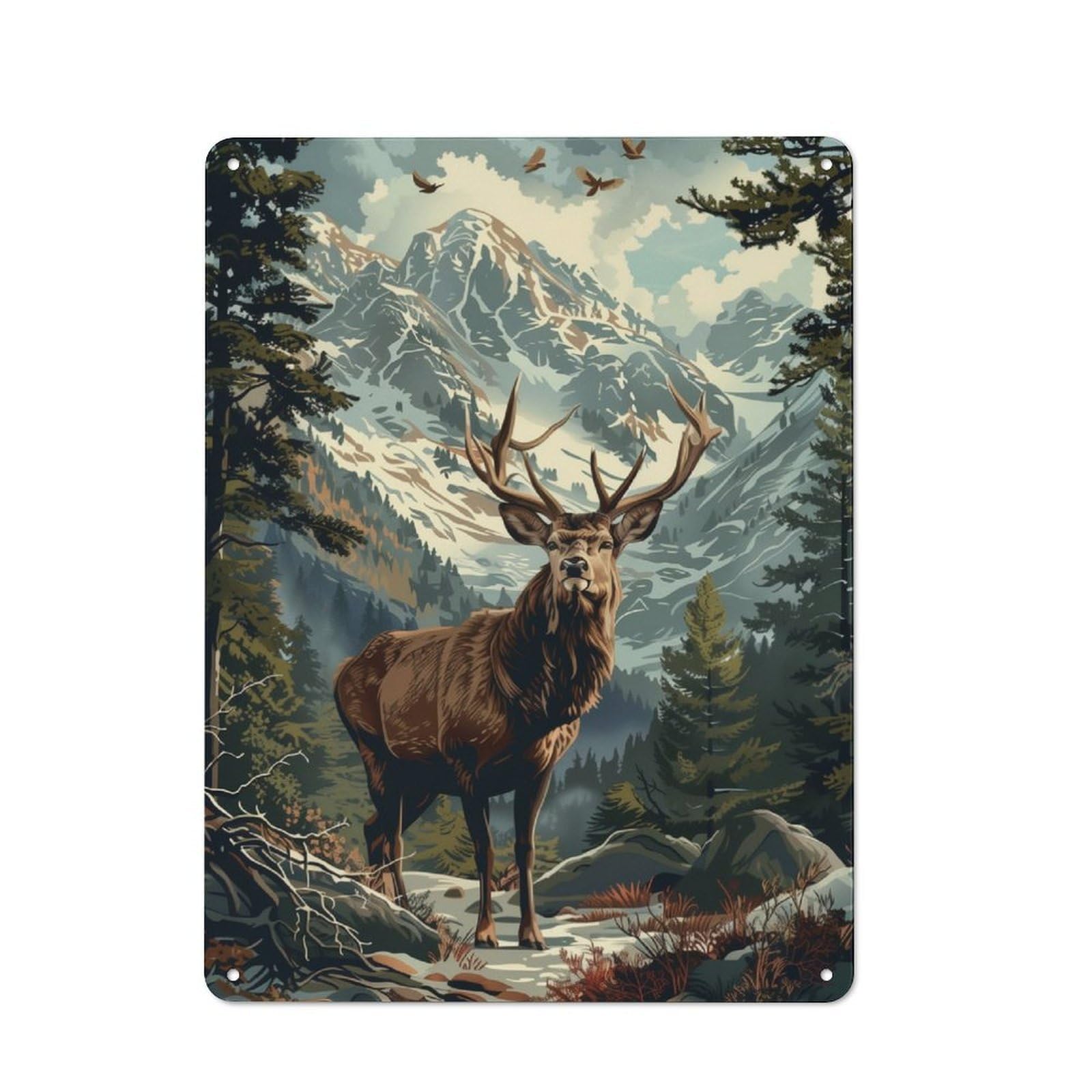 Junmoney A Deer In The Forest Metal Sign 40X30cm With For Hallway Wall, Vintage Decor, For Vintage Wall Decor Fans, For Themed Room Decoration