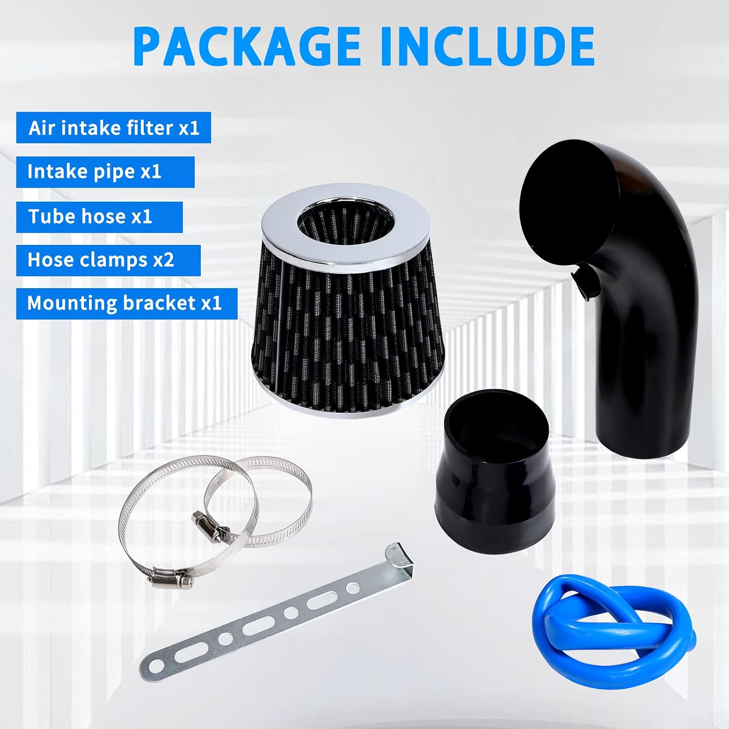 3 Inch Universal Cold Air Intake Filter Kit with Stainless Steel Filter and Aluminum Alloy Pipe, Automotive Air Filter High Induction Flow (Carbon Fiber)