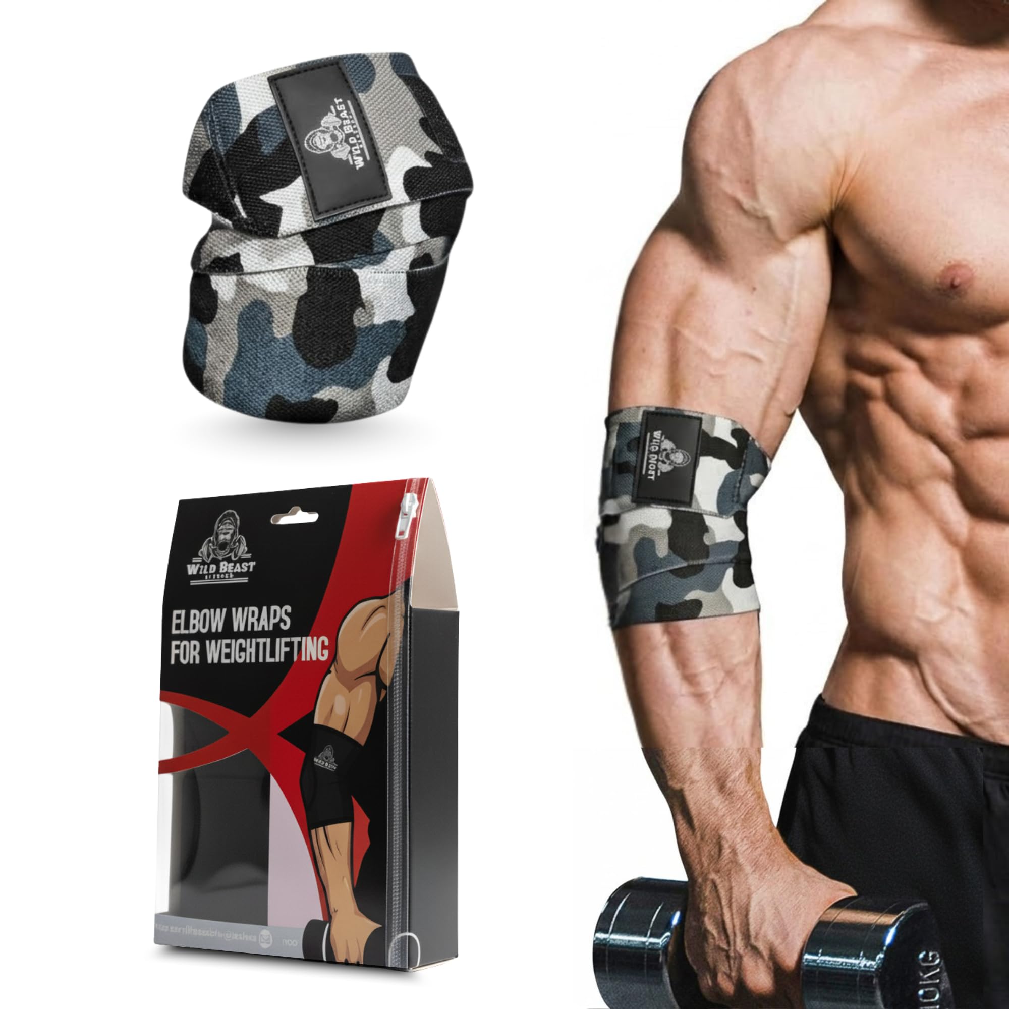 WildBeast Elbow Wraps for Weightlifting (Pair) – Stretchable & Breathable 41" Elbow Support Straps for Powerlifting, Bench Press & Heavy Lifting | Lifting straps | Gym Accessories Men & Women