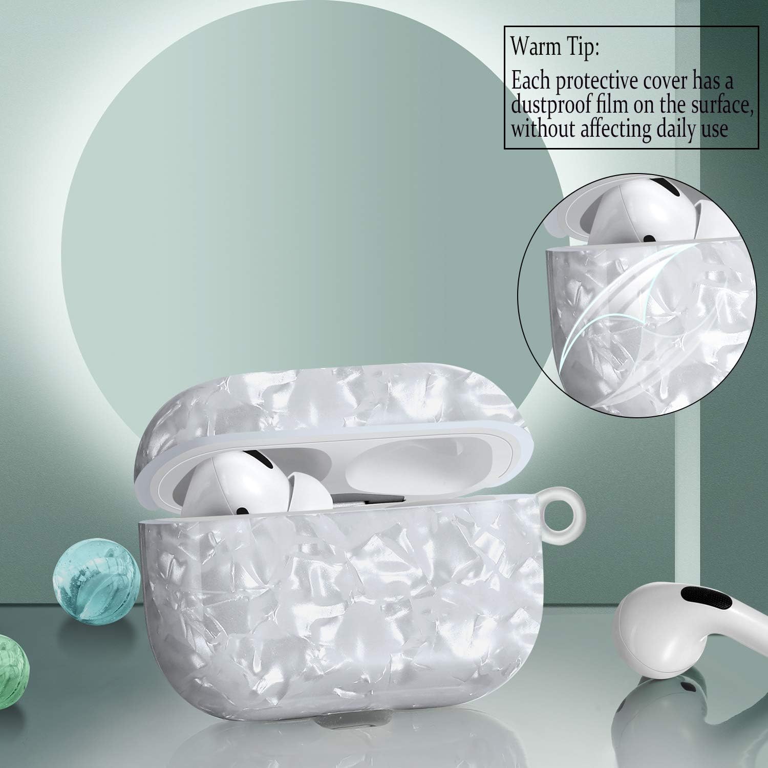 GEAK Compatible with AirPod Pro Case Cover, Glitter Design Hard TPU Case[Front LED Visible], Shockproof Protective Cover with Keychain Compatible for Apple AirPods Pro, Glitter White