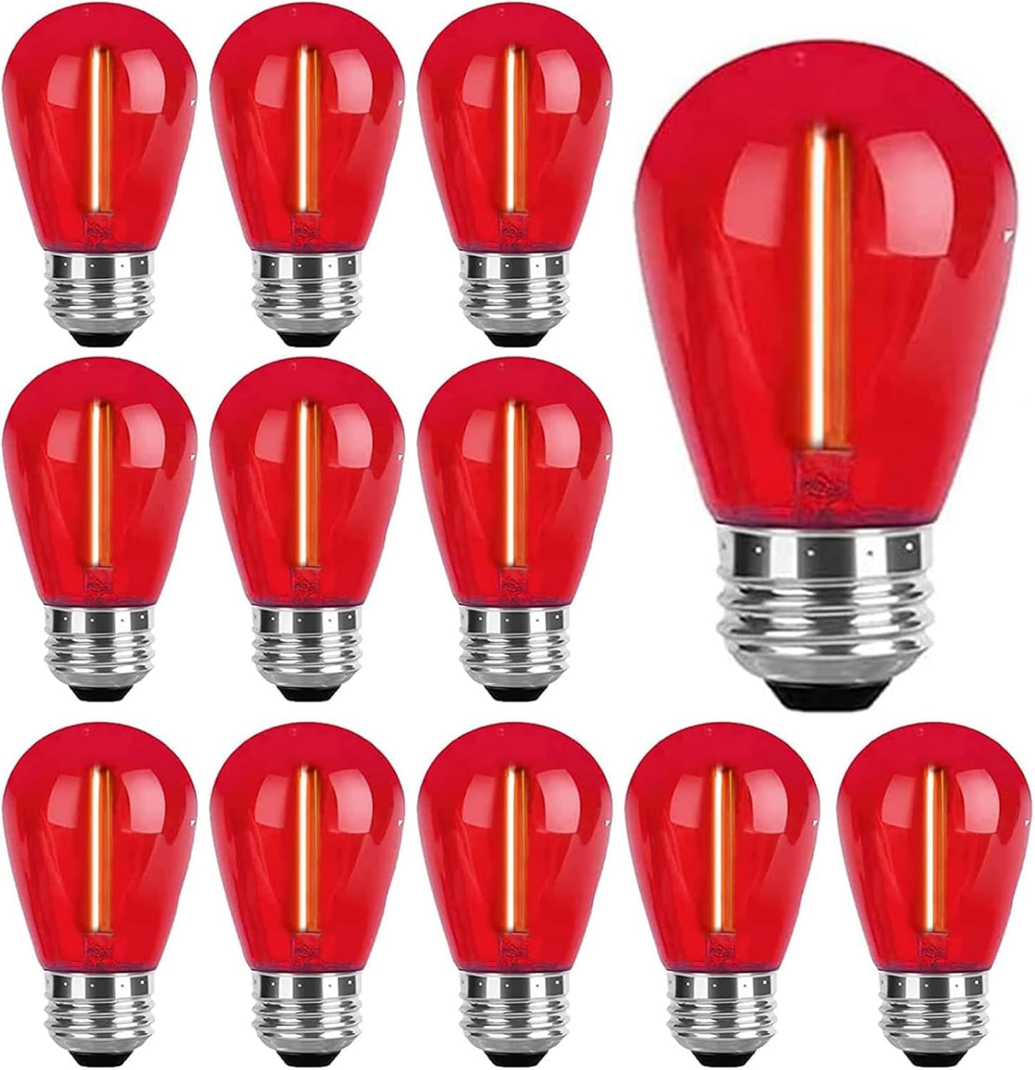 Sxminer 15 Pack S14 Red LED Bulbs Christmas Replacement Bulb 1W Outdoor LED String Light Bulbs E26 Base Edison Filament Bulb Plastic Shatterproof Decorative Bulbs for Christmas Halloween Party Decor