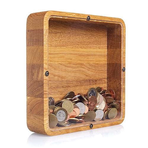 Miniatura 1 de Adult piggy bank square - Wedding money box - Coin saving case for girls and boys - Unique wooden tip jar - Perfect eco friendly kid gift - Strong