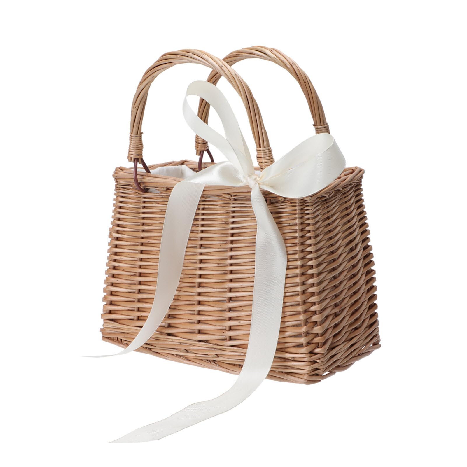 iplusmile Cesta De Mimbre Con Asa Cesta Tejida De Mimbre Bolso De Mano Tejido A Mano Con Soporte Para Flores Bolso Para Niña