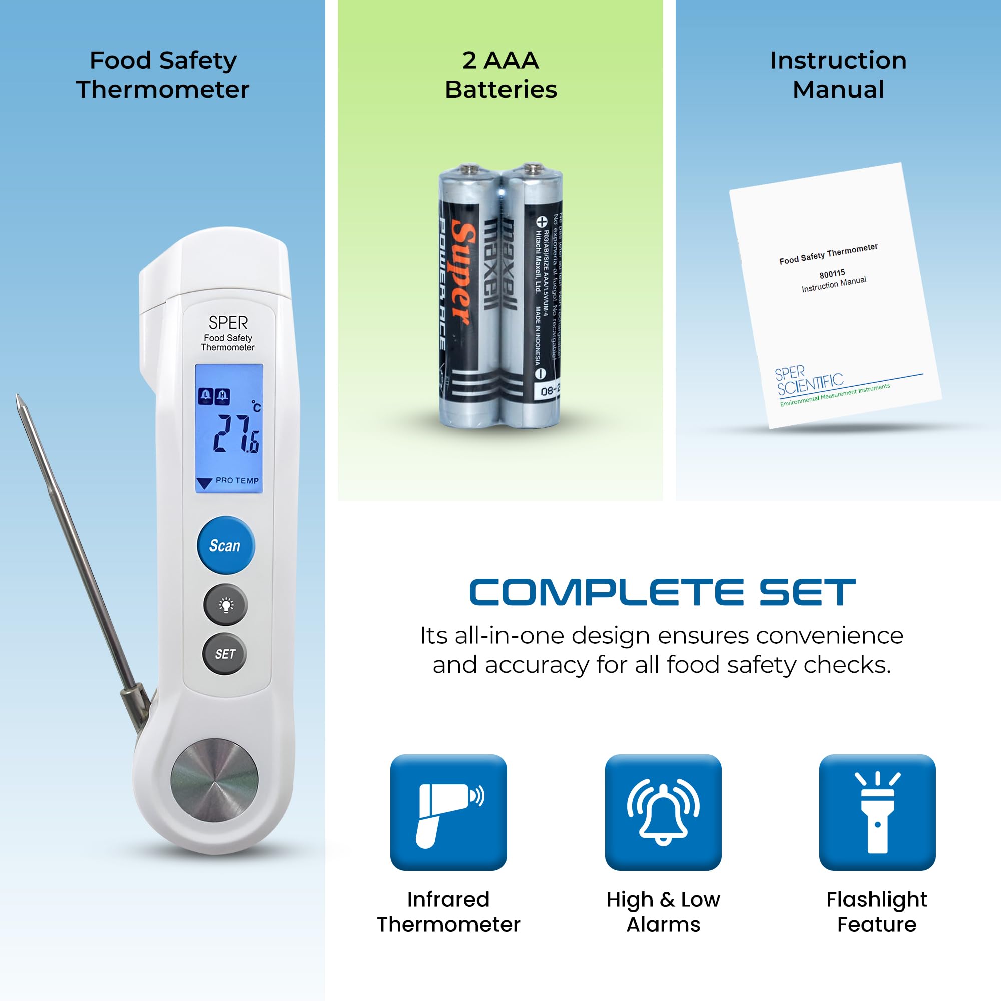 Sper Scientific Termómetro de seguridad de alimentos con infrarrojos con calibración y servicio de EE. UU.