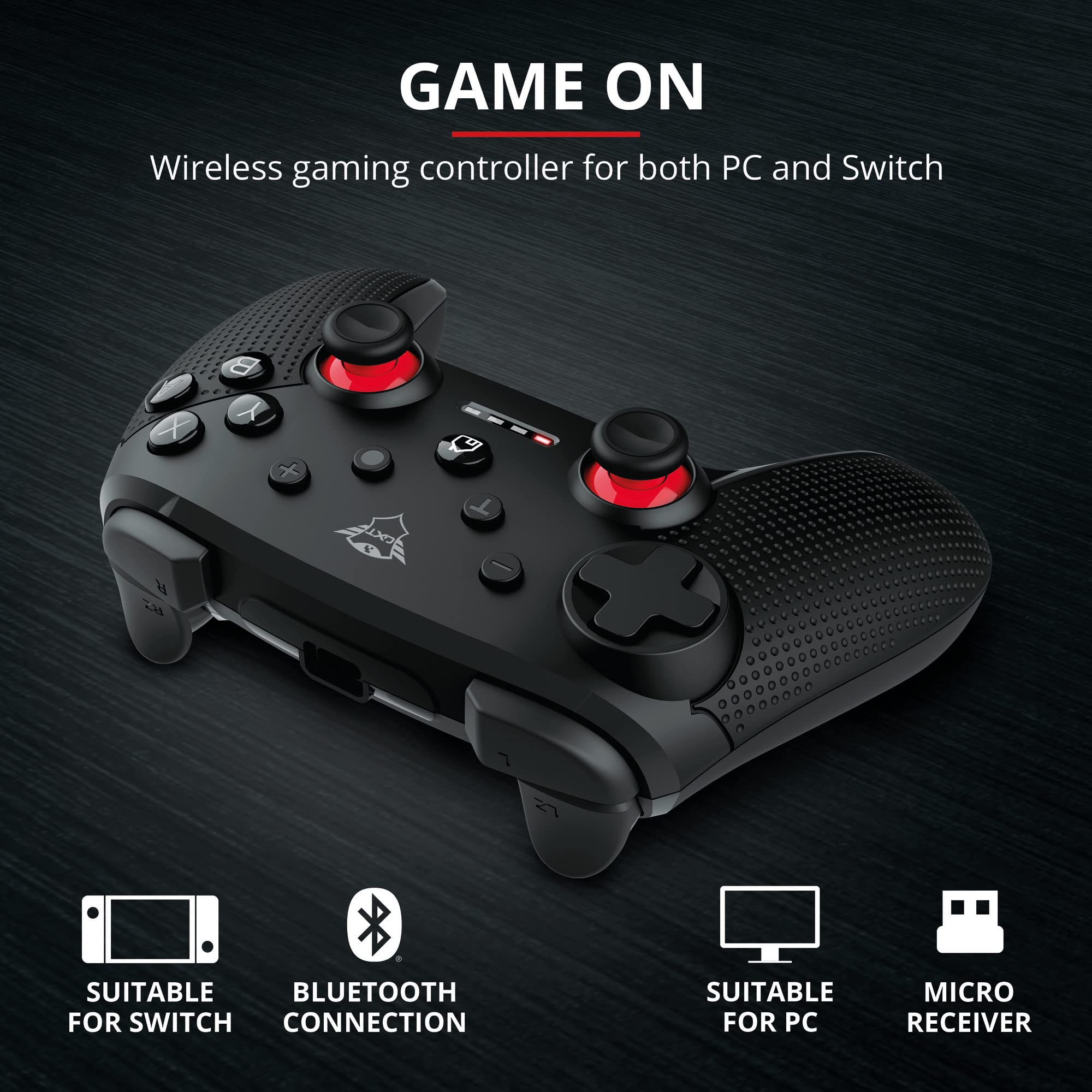 Trust Gaming GXT 1230 Muta Mando Inalámbrico Bluetooth para Nintendo Switch y PC, 15 Botones, 2 Joysticks Analógicos, Mando de Juegos con Batería Recargable y Respuesta de Vibración - Negro