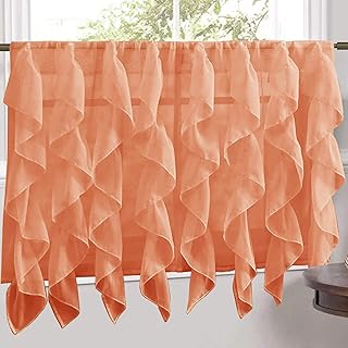 Sweet Home Collection Window Treatment - Choice of Valance, 24" or 36" Teir, and Kit Veritcal Ruffled Kitchen Curtain Sheer Cascading Ruffle Waterfall, 24" Tier Pair Only, Spice