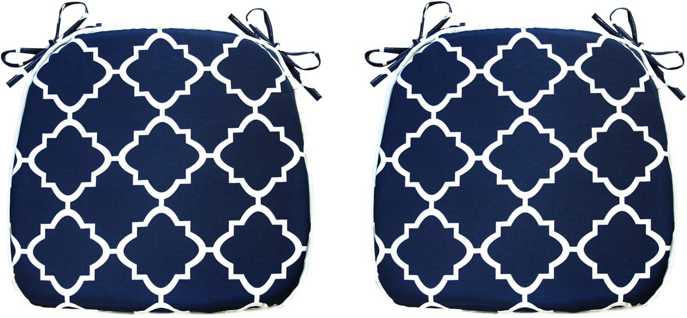FBTS Prime Chair Cushion 16 x 17 Inches Indoor/Outdoor Seat Pads Square (Set of 2, Navy, Quatrefoil Lattice) for Outdoor Patio Furniture Garden Home Office
