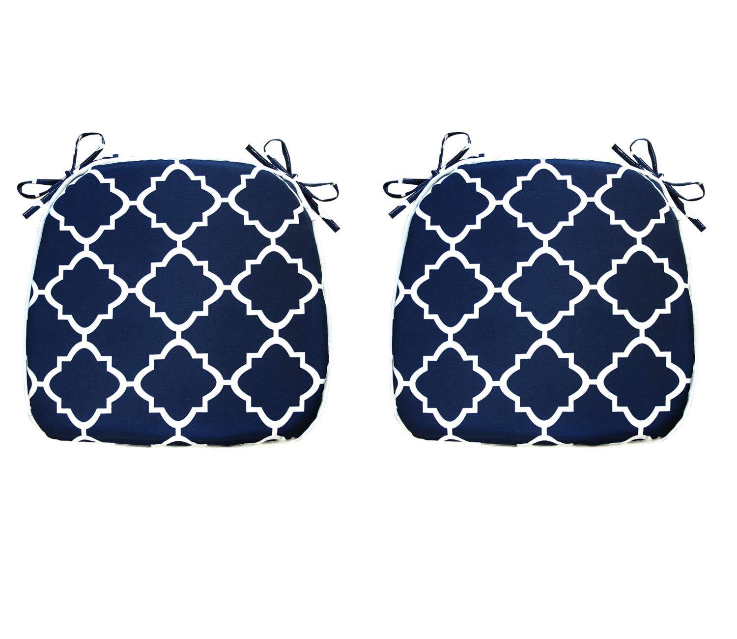 FBTS Prime Chair Cushion 16 x 17 Inches Indoor/Outdoor Seat Pads Square (Set of 2, Navy, Quatrefoil Lattice) for Outdoor Patio Furniture Garden Home Office