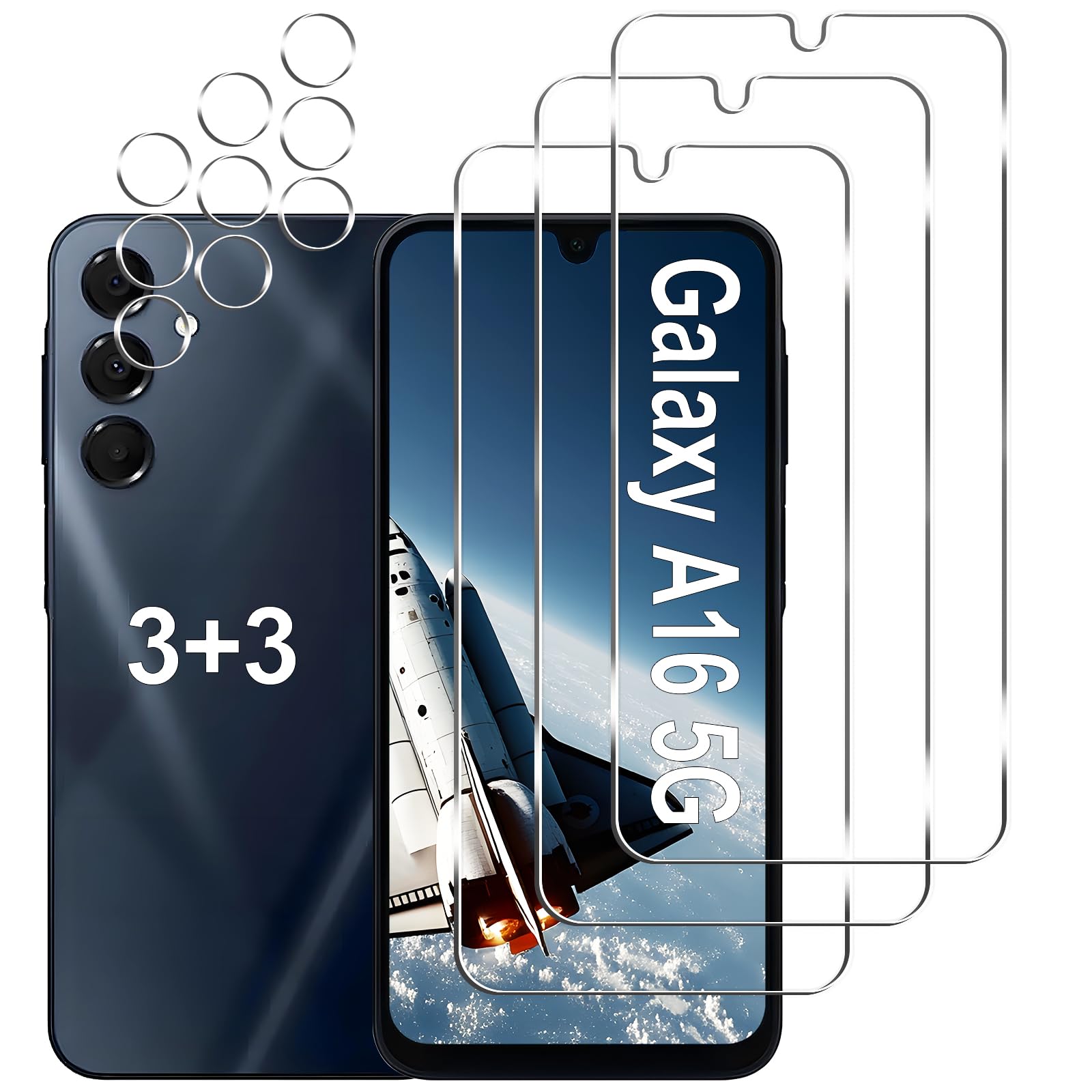 [3+3 Pack] Galaxy A16 5G Screen Protector + Camera Lens Protector, 9H Tempered Glass, Anti Scratch, Easy Installation, Bubble Free, HD Screen