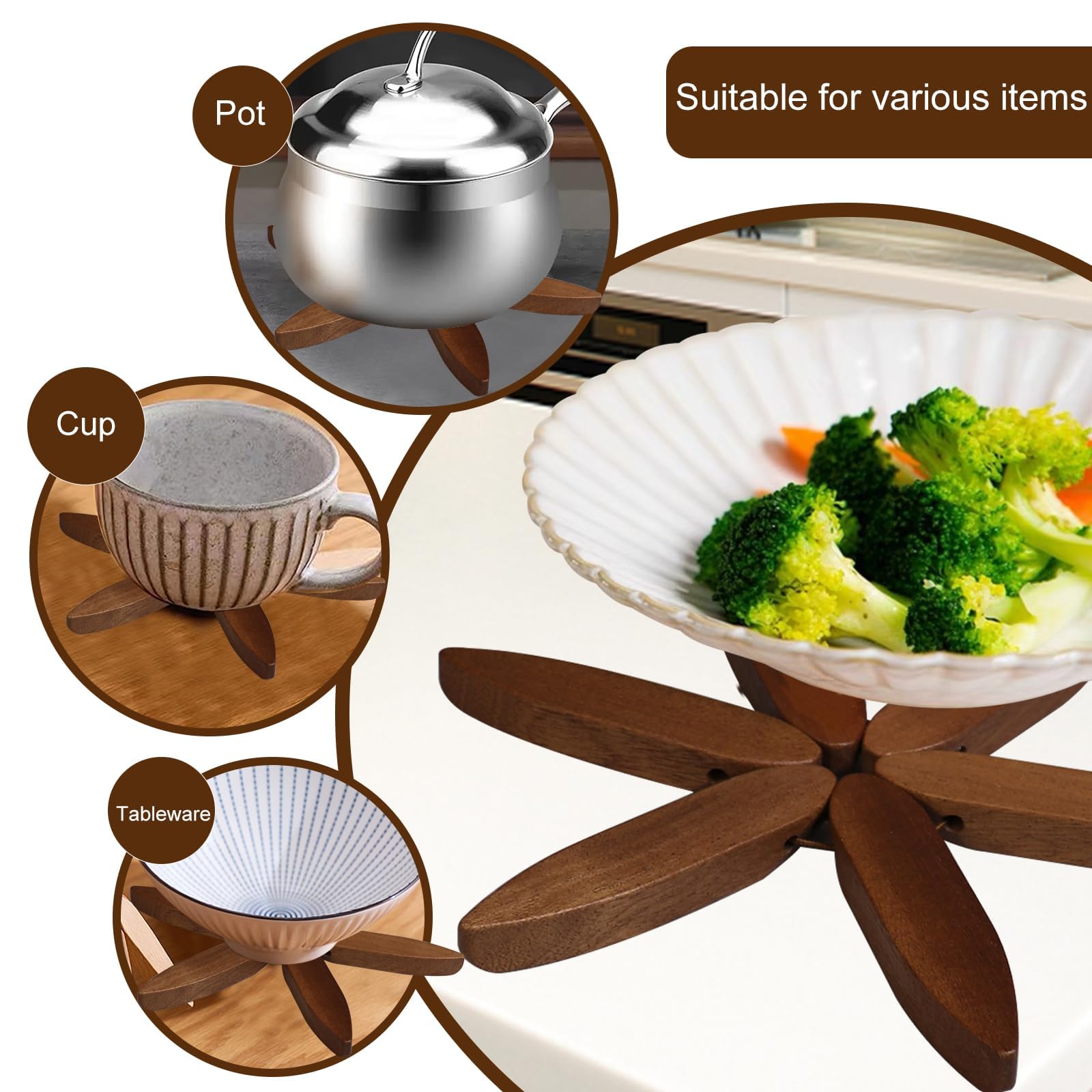 Sous-Plat En Bois Pliable Forme Arbre - Ensemble 3 Dessous-de-Plat Résistants à La Chaleur
