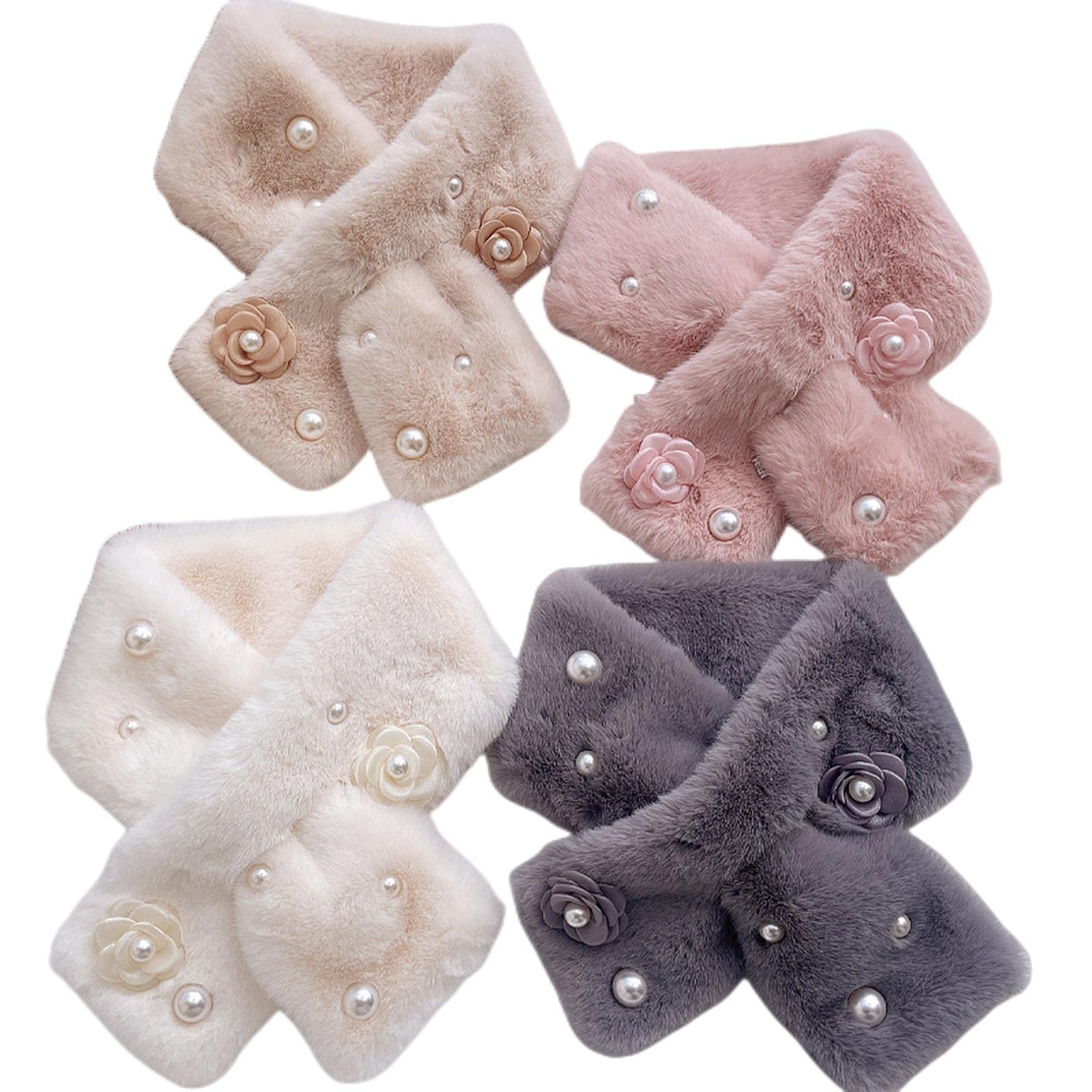 MOGSA Bufandas para mujer, diseño de flores, piel de conejo sintética, bufanda cruzada para mujer, invierno, al aire libre, protección de cuello grueso, chal cálido