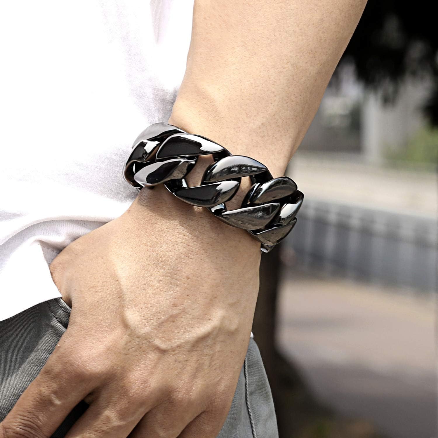 ROWIN&CO Jewelry Huge 32mm Mens Chunky Bracelet Black Heavy Sturdy 316L Stainless Steel Cuban Chain, 9.5 Inch/10.5 oz - Image 2