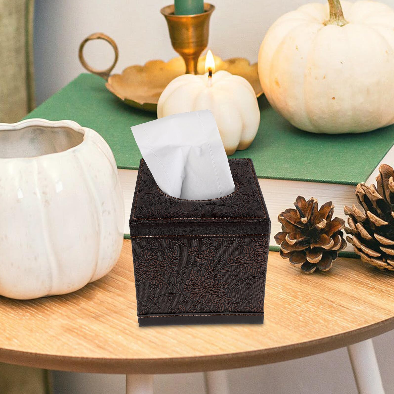 Porta Fazzoletti Quadrato Dispenser di Carta per Bagno e Comodino Contenitore Decorativo in Pelle Design Compatto